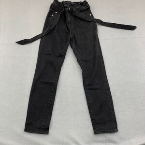 7 for All Mankind Jeans Womens Size 26x26 Black Raw Waist Belted Stretch